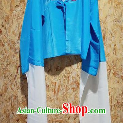Professional Chinese Beijing Opera Costumes Ancient Peking Opera Actress Embroidered Water Sleeve Blue Blouse for Adults