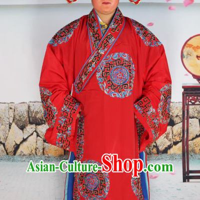 Professional Chinese Peking Opera Niche Costume Scholar Red Robe and Hat for Adults