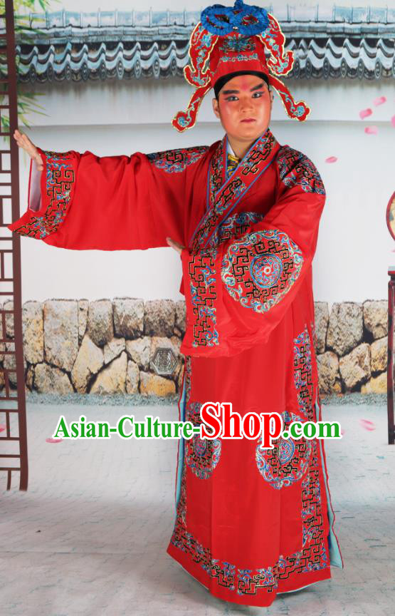 Traditional China Beijing Opera Costume Gifted Scholar Embroidered Robe and Hat Ancient Chinese Peking Opera Embroidery Clothing