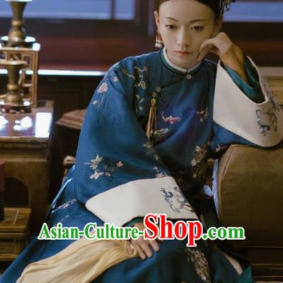Story of Yanxi Palace Chinese Ancient Qing Dynasty Manchu Imperial Consort Embroidered Costumes and Headpiece Complete Set