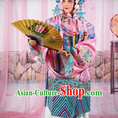 Professional Chinese Beijing Opera Diva Embroidered Costumes Imperial Consort Pink Dress and Phoenix Coronet for Adults