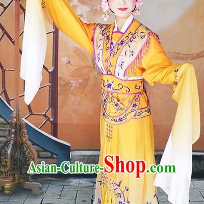 Professional Chinese Beijing Opera Diva Embroidered Costumes Peking Opera Fairy Yellow Dress for Adults