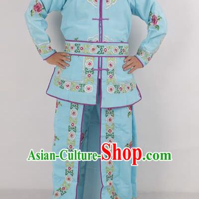 Chinese Peking Opera Female Warrior Blue Costume Ancient Swordswoman Embroidered Clothing for Adults
