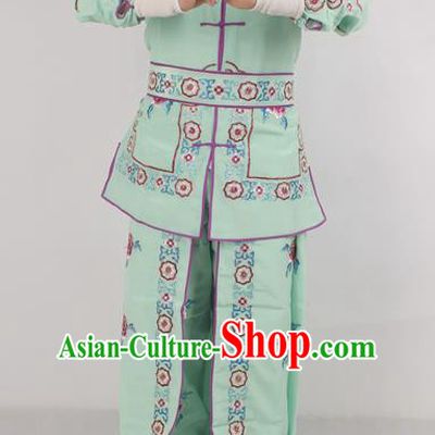 Chinese Peking Opera Female Warrior Green Costume Ancient Swordswoman Embroidered Clothing for Adults