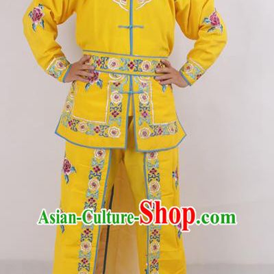 Chinese Peking Opera Female Warrior Yellow Costume Ancient Swordswoman Embroidered Clothing for Adults