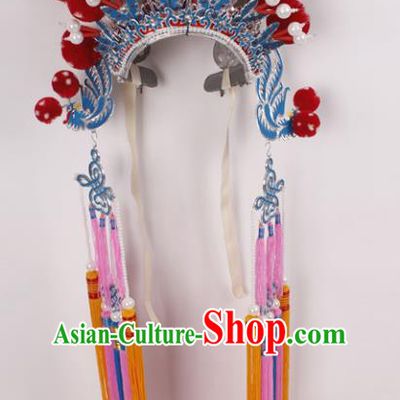 Top Grade Chinese Beijing Opera Female General Headwear Peking Opera Blues Hat for Women