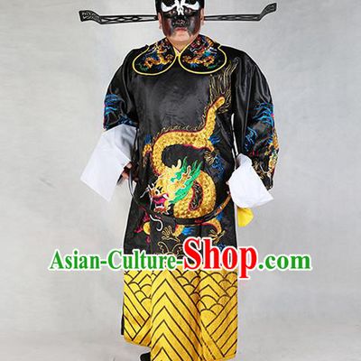 Professional Chinese Peking Opera Old Gentleman Costume Black Embroidered Robe and Hat for Adults