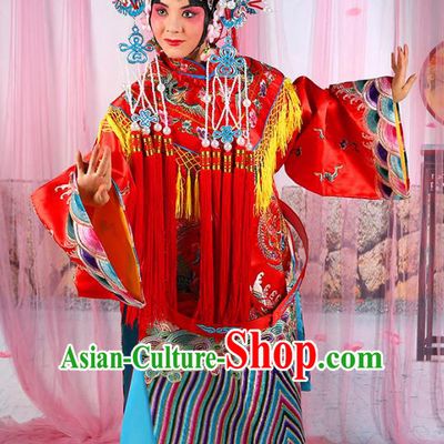 Professional Chinese Beijing Opera Diva Imperial Consort Embroidered Red Costumes and Phoenix Coronet for Adults
