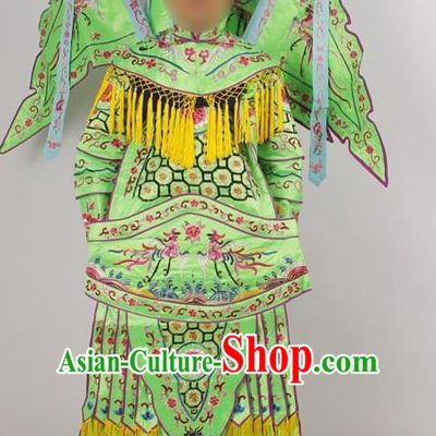 Professional Chinese Peking Opera Female General Mu Guiying Embroidered Green Costumes for Adults