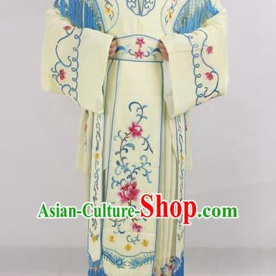 Professional Chinese Peking Opera Diva Costumes Ancient Fairy Embroidered Light Yellow Dress for Adults