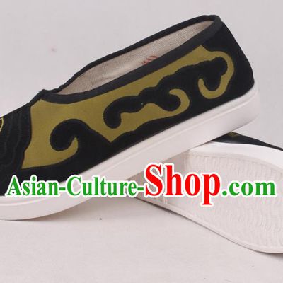 Chinese Traditional Beijing Opera Ministry Councillor Embroidered Shoes Peking Opera Green Shoes for Men