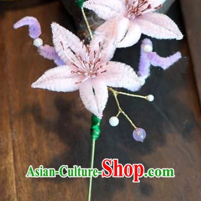 Top Grade Chinese Handmade Hair Accessories Qing Dynasty Pink Velvet Flowers Hairpins for Women