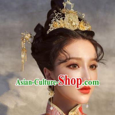 Chinese Handmade Ancient Wedding Hair Accessories Jade Phoenix Coronet Hairpins Complete Set for Women