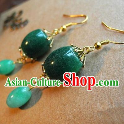 Chinese Handmade Green Earrings Ancient Bride Ear Jewelry Accessories for Women