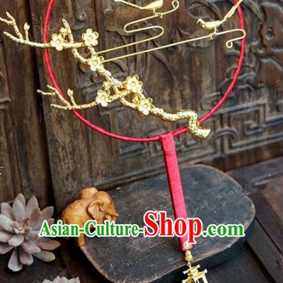 Top Grade Chinese Handmade Palace Fans Ancient Wedding Plum Blossom Round Fans for Women