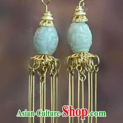 Chinese Handmade Jadeite Earrings Ancient Bride Eardrop Jewelry Accessories for Women