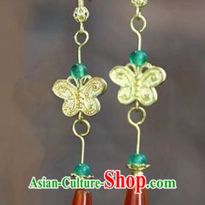 Chinese Handmade Ancient Bride Red Agate Earrings Jewelry Accessories for Women