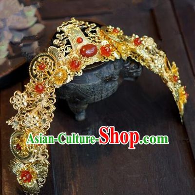 Chinese Handmade Ancient Wedding Hair Accessories Golden Phoenix Coronet for Women