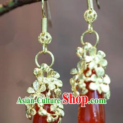 Chinese Handmade Ancient Bride Agate Earrings Jewelry Accessories for Women
