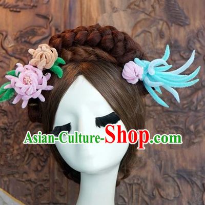 Top Grade Chinese Handmade Hair Accessories Qing Dynasty Princess Velvet Chrysanthemum Hairpins for Women