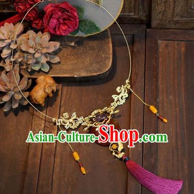 Chinese Handmade Jewelry Accessories Ancient Palace Lady Hanfu Agate Necklace for Women