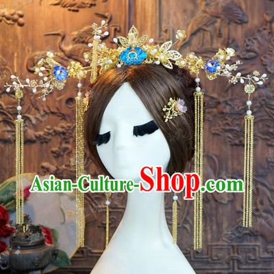 Chinese Traditional Ancient Palace Lady Phoenix Coronet Queen Headdress Hairpins Complete Set for Women