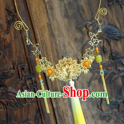 Chinese Handmade Jewelry Accessories Ancient Palace Lady Hanfu Tassel Golden Peony Necklace for Women