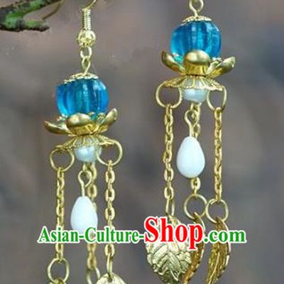 Chinese Handmade Jewelry Accessories Ancient Bride Hanfu Leaf Tassel Earrings for Women