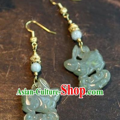 Chinese Handmade Jewelry Accessories Ancient Bride Hanfu Jade Rabbit Earrings for Women