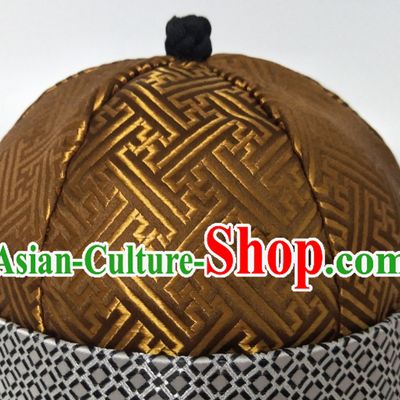 Chinese Traditional Handmade Silk Brocade Qing Dynasty Princess Manchu Hat for Men