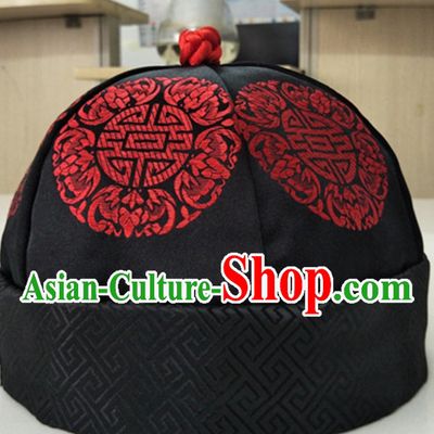 Chinese Ancient Style Handmade Qing Dynasty Black Manchu Hat for Men