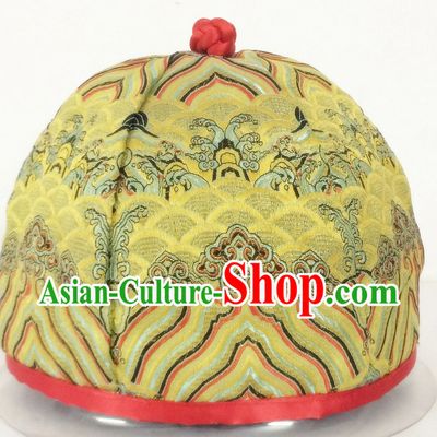 Chinese Ancient Style Handmade Qing Dynasty Golden Imperial Hat Manchu Hat for Men