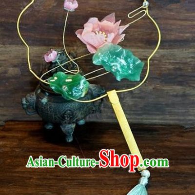 Top Grade Chinese Handmade Palace Fans Ancient Pink Lotus Round Fans for Women