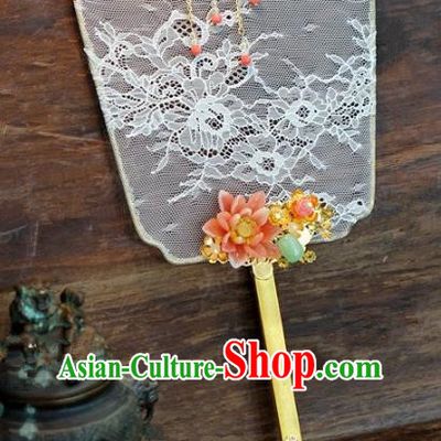 Top Grade Chinese Handmade Palace Fans Ancient Peony Lace Round Fans for Women