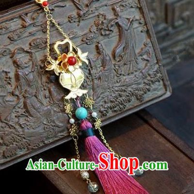 Chinese Handmade Pressure Front Pink Tassel Brooch Ancient Bride Jewelry Accessories for Women