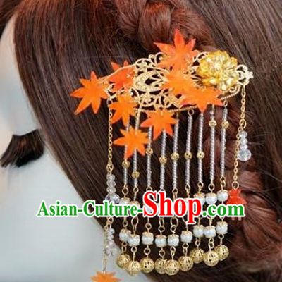Chinese Handmade Ancient Hair Accessories Ancient Hanfu Maple Leaf Tassel Hairpins for Women
