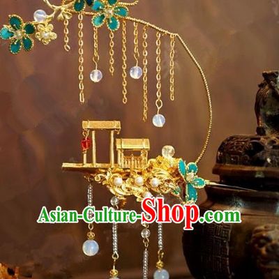 Chinese Handmade Ancient Hair Accessories Ancient Hanfu Boat Tassel Hairpins for Women
