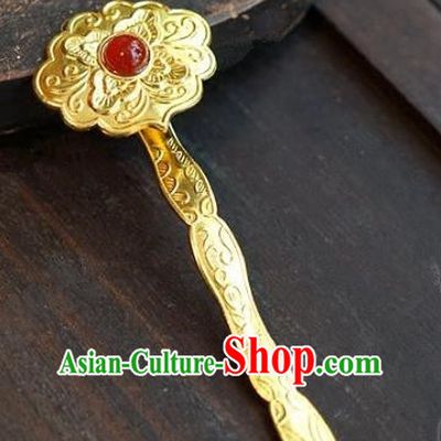 Chinese Handmade Ancient Hair Accessories Ancient Hanfu Golden Ruyi Hairpins for Women