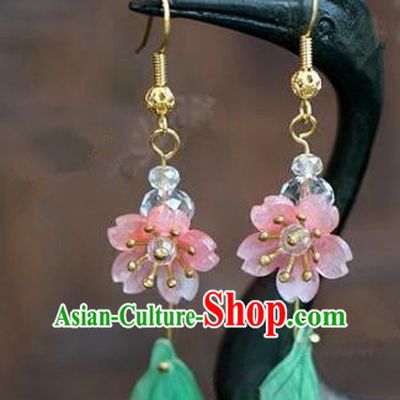 Chinese Handmade Earrings Ancient Bride Pink Flowers Eardrop Jewelry Accessories for Women