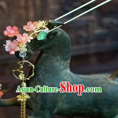 Chinese Handmade Ancient Hair Accessories Ancient Hanfu Pink Flowers Hairpins for Women
