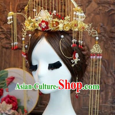 Chinese Handmade Wedding Phoenix Coronet Hair Accessories Ancient Bride Hairpins Complete Set for Women