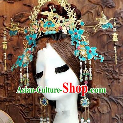Chinese Handmade Phoenix Coronet Wedding Hair Accessories Ancient Hairpins Complete Set for Women