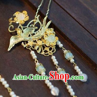 Chinese Handmade Ancient Hair Accessories Ancient Hanfu Bird Tassel Hairpins for Women