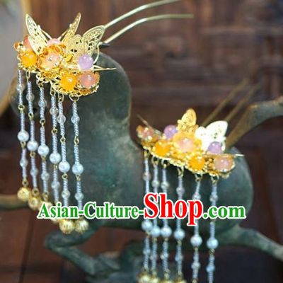 Chinese Handmade Ancient Hair Accessories Ancient Hanfu Butterfly Tassel Hairpins for Women