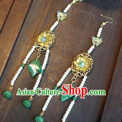 Chinese Handmade Pearls Tassel Earrings Ancient Bride Eardrop Jewelry Accessories for Women