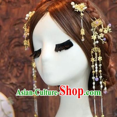 Chinese Handmade Wedding Hair Accessories Ancient Tassel Step Shake Hairpins Complete Set for Women