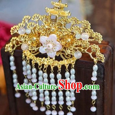 Chinese Handmade Ancient Hair Accessories Tassel Hair Crown Ancient Hanfu Hairpins for Women