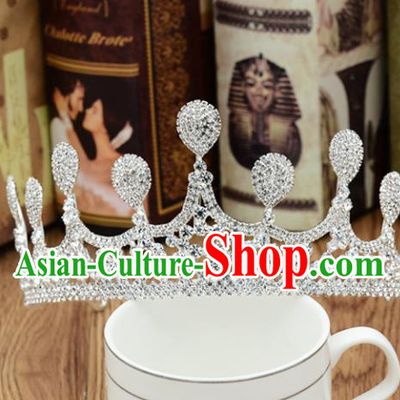 Handmade Baroque Bride Royal Crown Wedding Princess Crystal Hair Jewelry Accessories for Women
