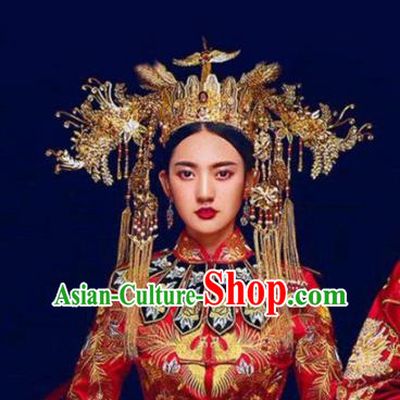 Chinese Ancient Handmade Phoenix Coronet Hairpins Bride Hair Accessories Step Shake Complete Set for Women