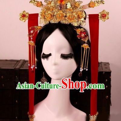 Chinese Ancient Handmade Hairpins Bride Phoenix Coronet Hair Accessories Complete Set for Women